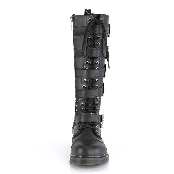 Demonia Women's Bolt-425 Knee High Combat Boots - Black Vegan Leather D9843-65US Clearance